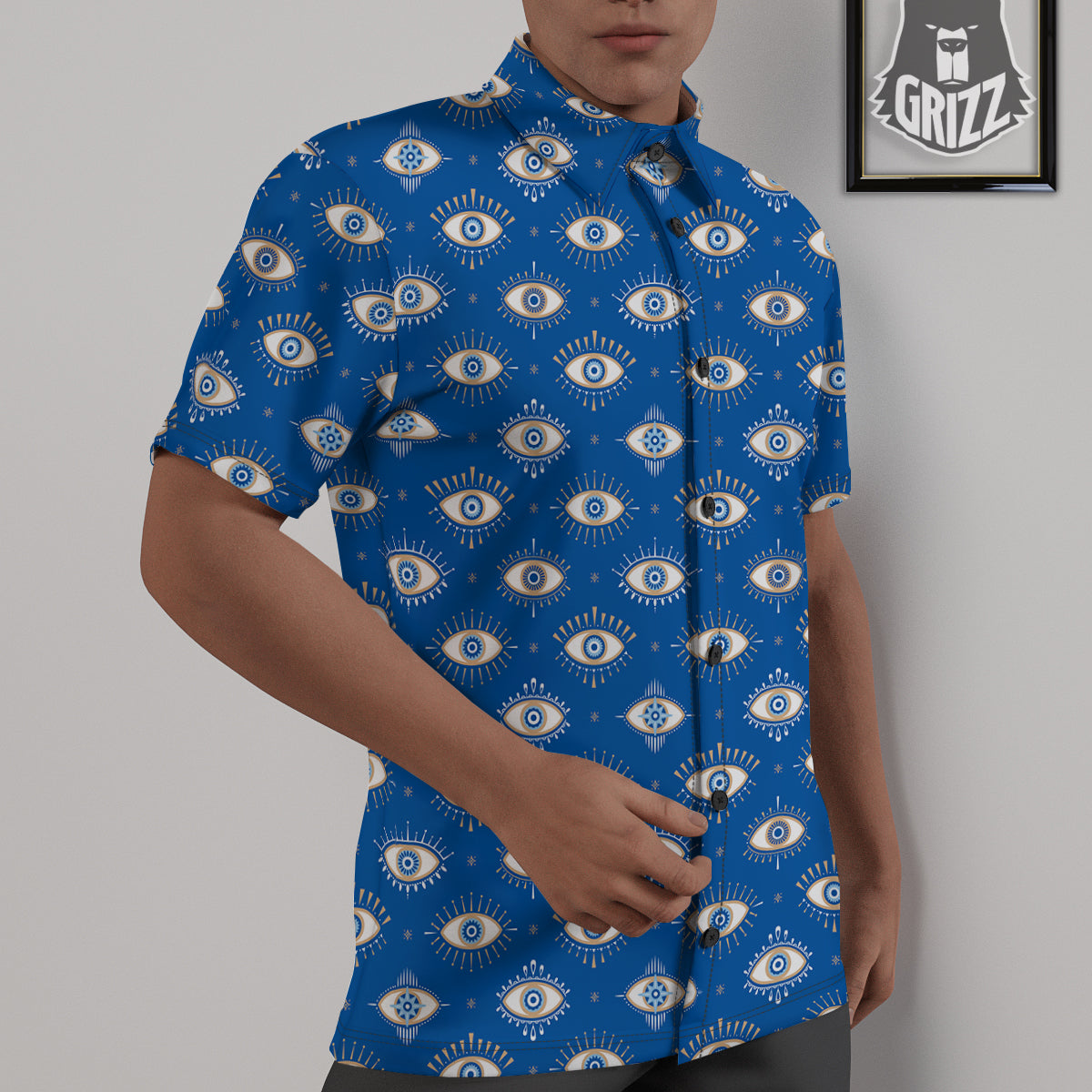Blue Eyes Hamsa Print Pattern Untucked Shirts-grizzshop