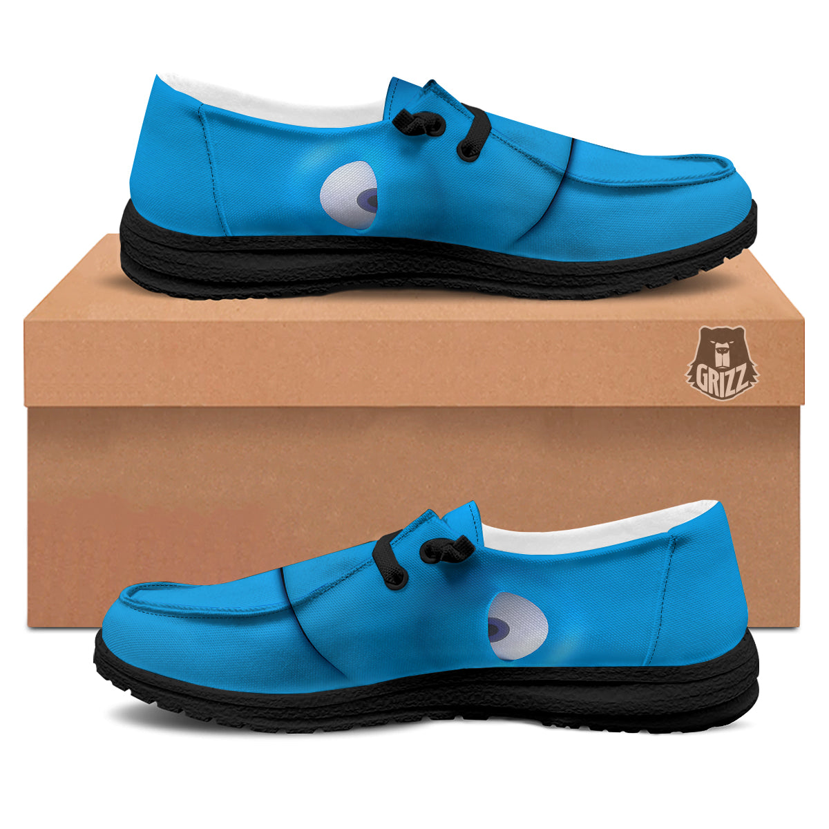 Blue Face Cartoon Emoticon Character Print Black Loafers-grizzshop