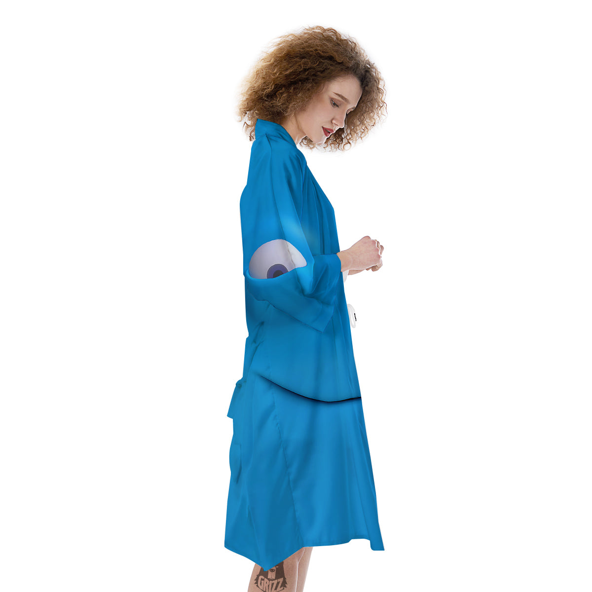 Blue Face Cartoon Emoticon Character Print Kimono-grizzshop