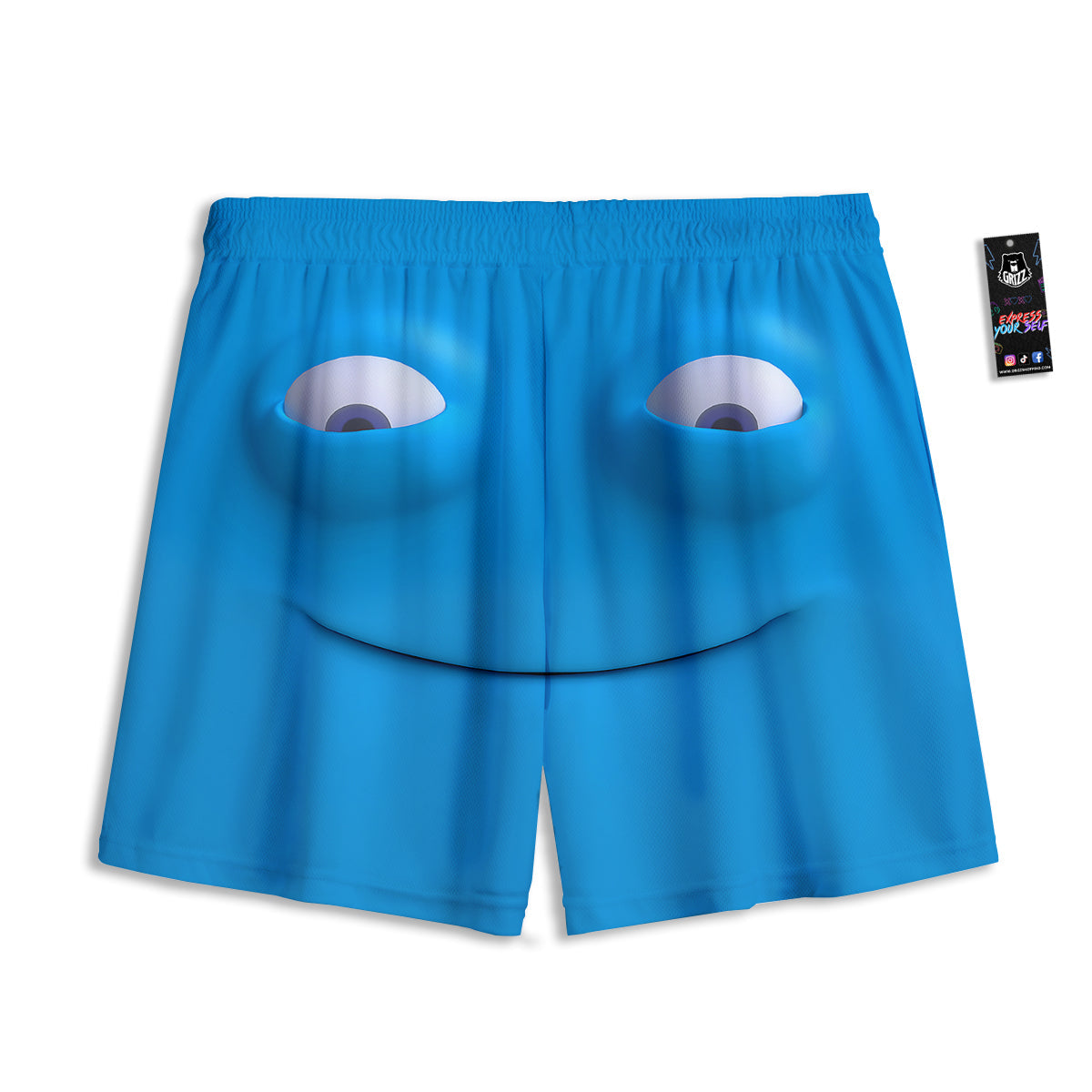 Blue Face Cartoon Emoticon Character Print Mesh Shorts-grizzshop