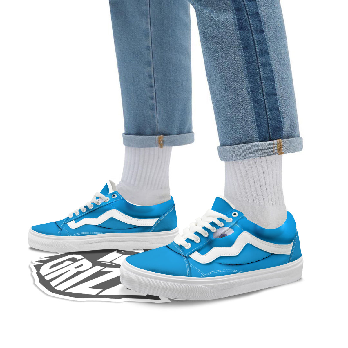Blue Face Cartoon Emoticon Character Print Skate Shoes-grizzshop
