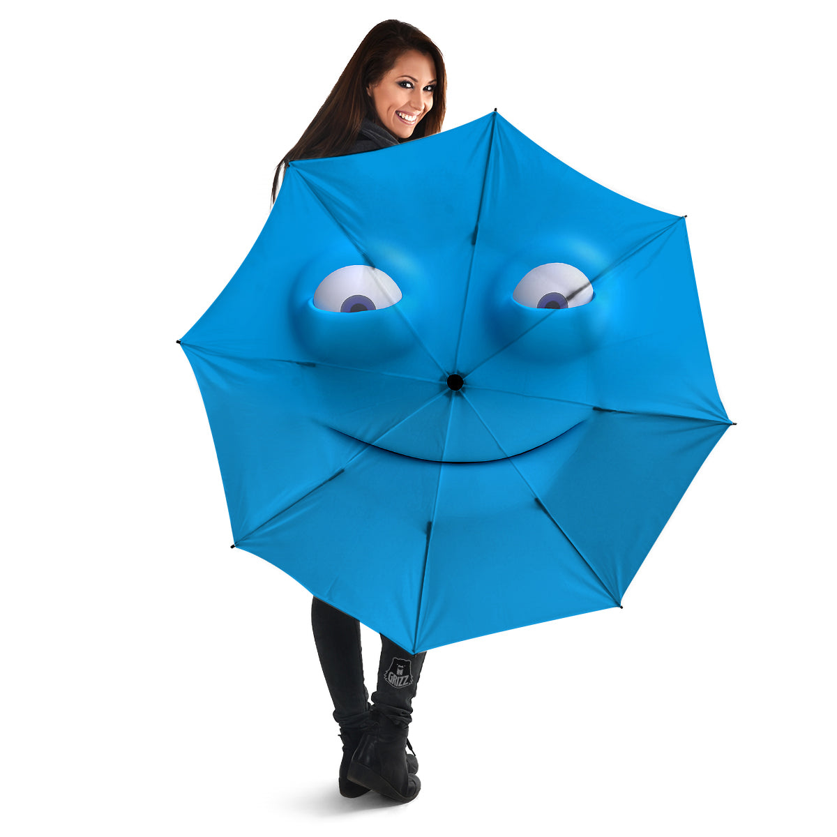 Blue Face Cartoon Emoticon Character Print Umbrella-grizzshop