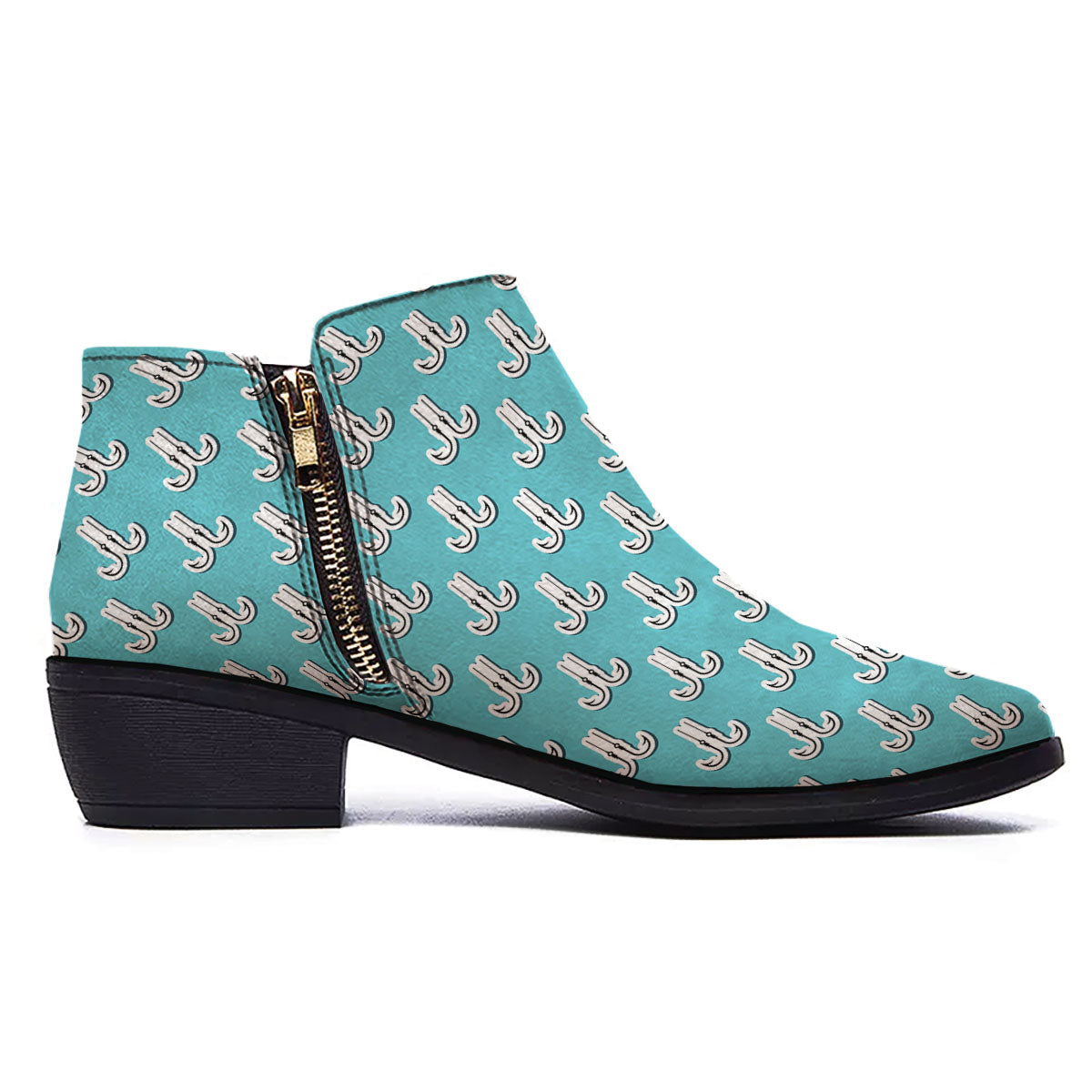Blue Fish Hook Print Pattern Ankle Boots-grizzshop