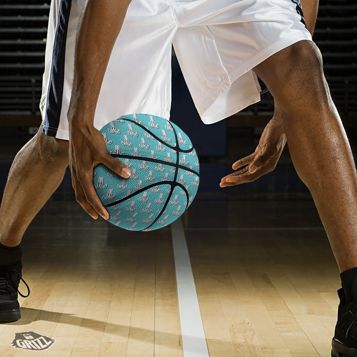 Blue Fish Hook Print Pattern Basketball-grizzshop