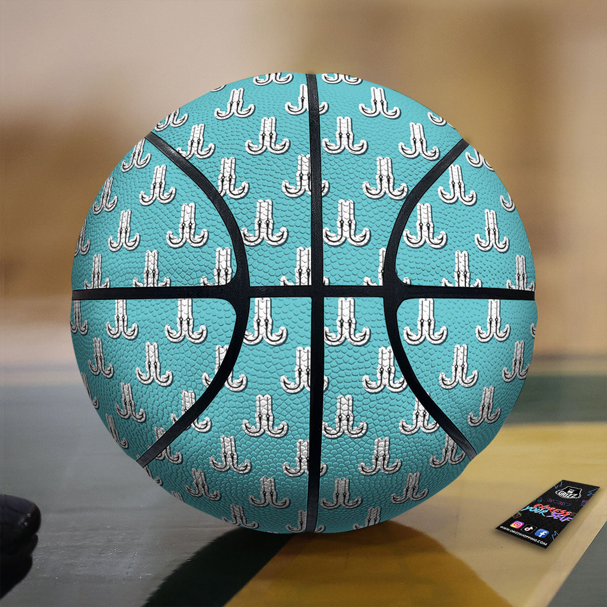 Blue Fish Hook Print Pattern Basketball-grizzshop