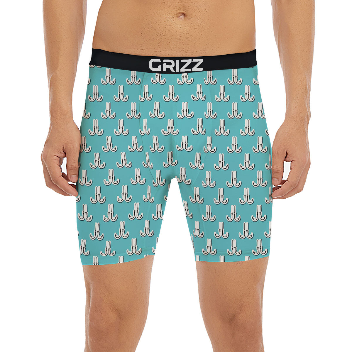 Blue Fish Hook Print Pattern Boxer Briefs-grizzshop