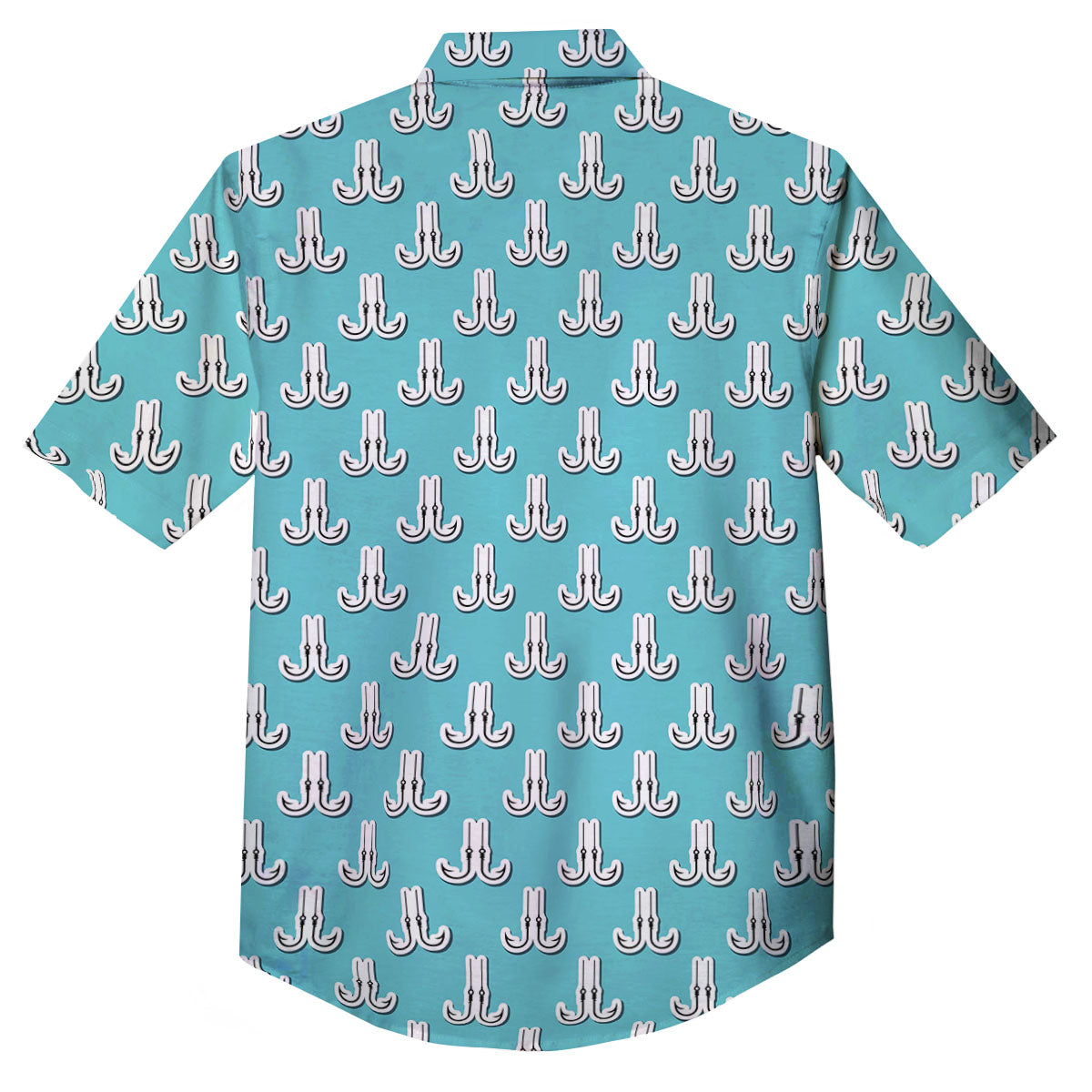 Blue Fish Hook Print Pattern Button Up Shirt-grizzshop