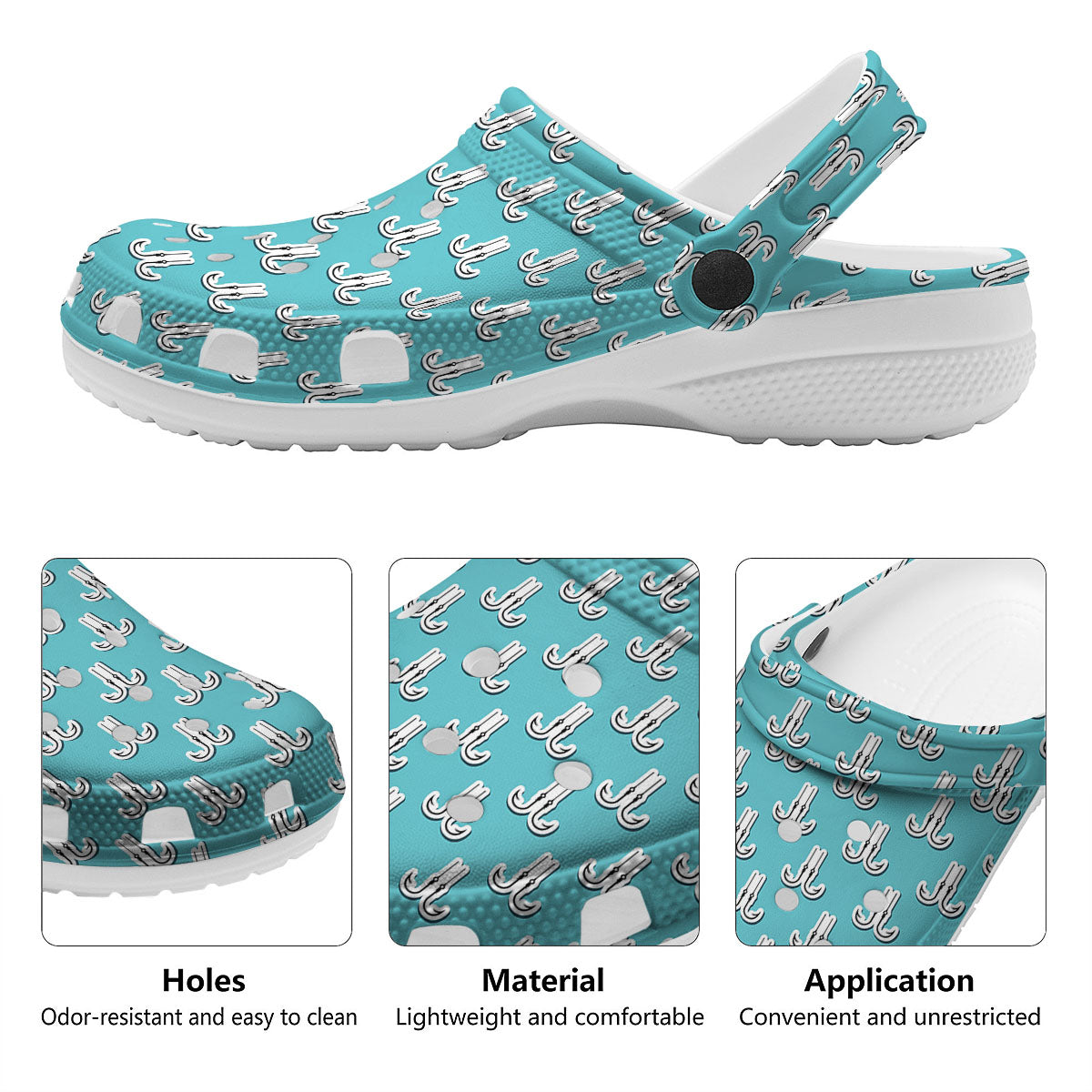 Blue Fish Hook Print Pattern Clog-grizzshop