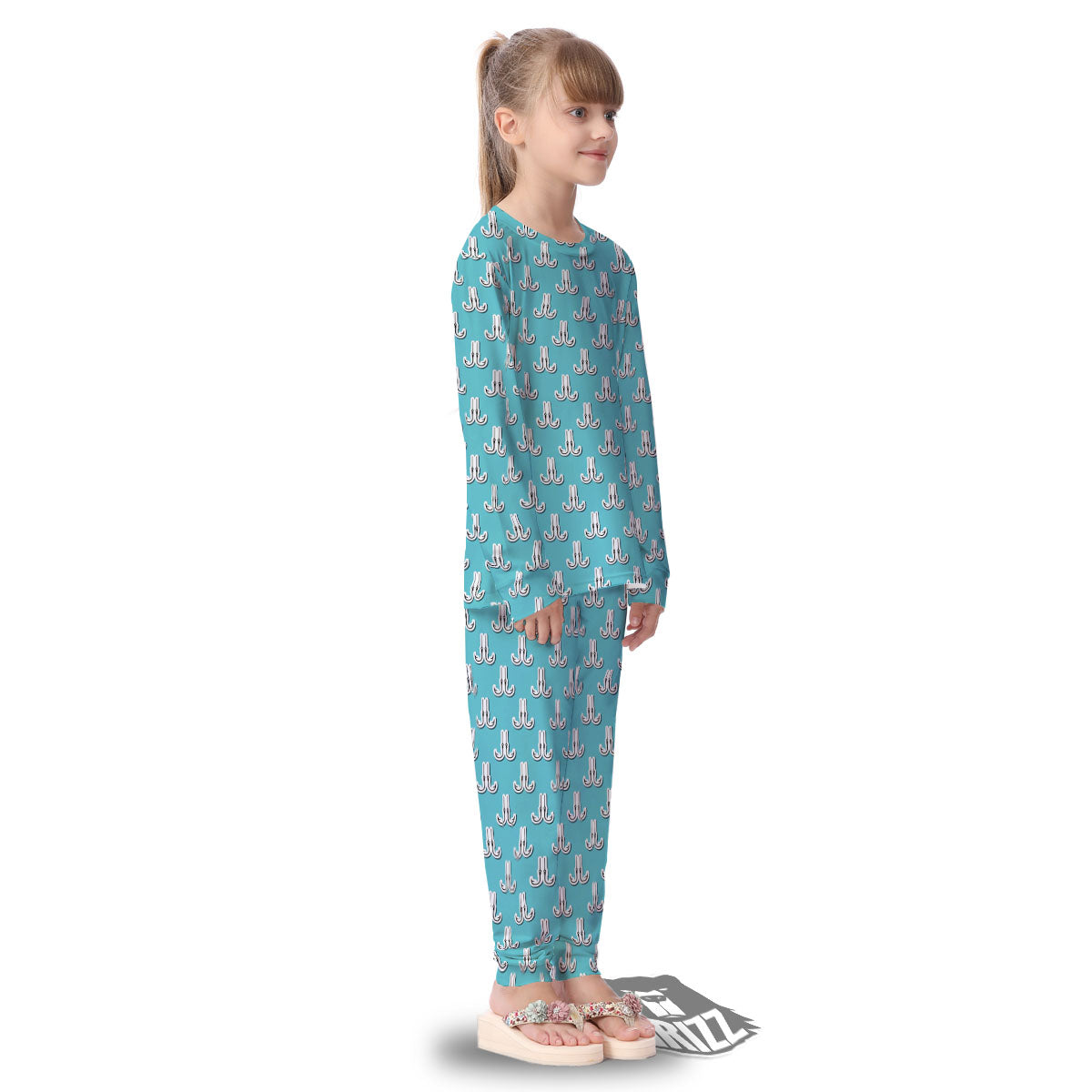 Blue Fish Hook Print Pattern Kid's Pajamas-grizzshop