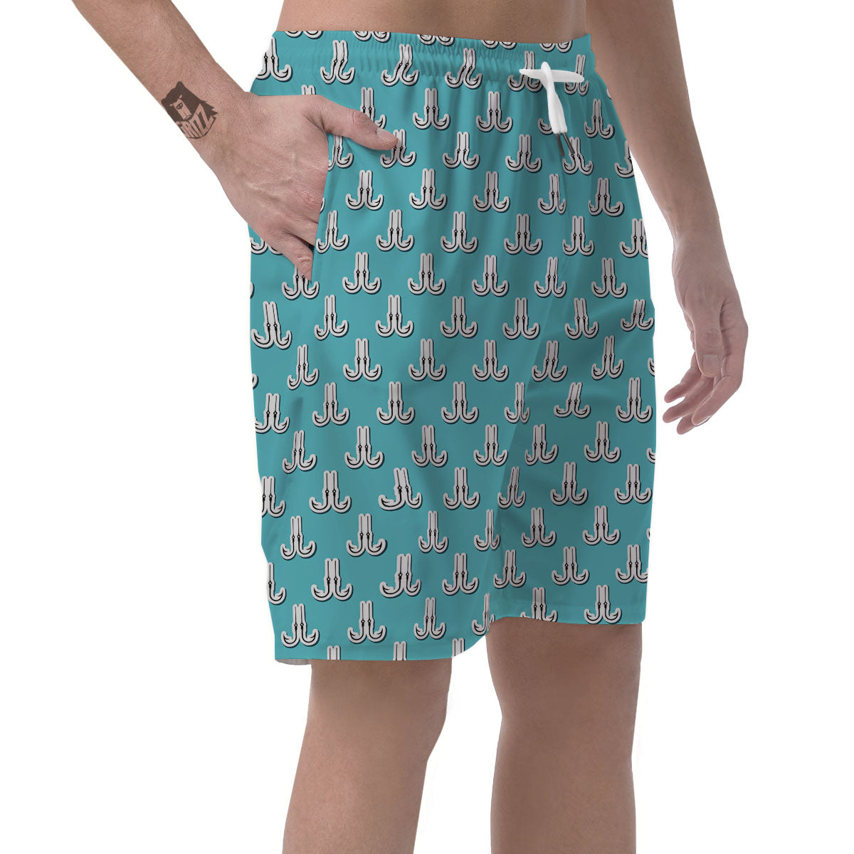 Blue Fish Hook Print Pattern Men's Shorts-grizzshop