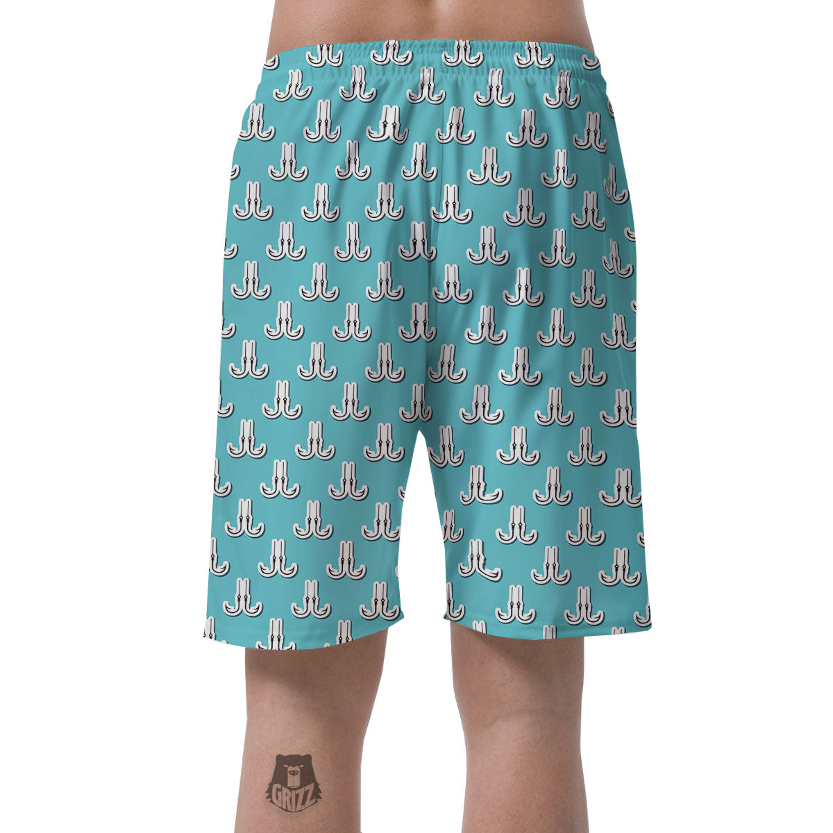 Blue Fish Hook Print Pattern Men's Shorts-grizzshop