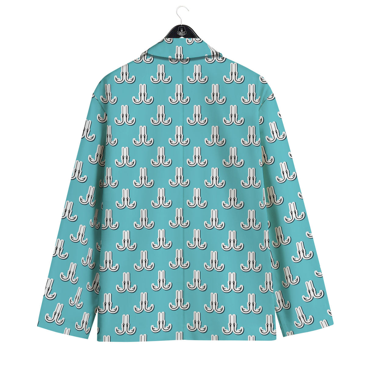 Blue Fish Hook Print Pattern Men's Sport Coat-grizzshop