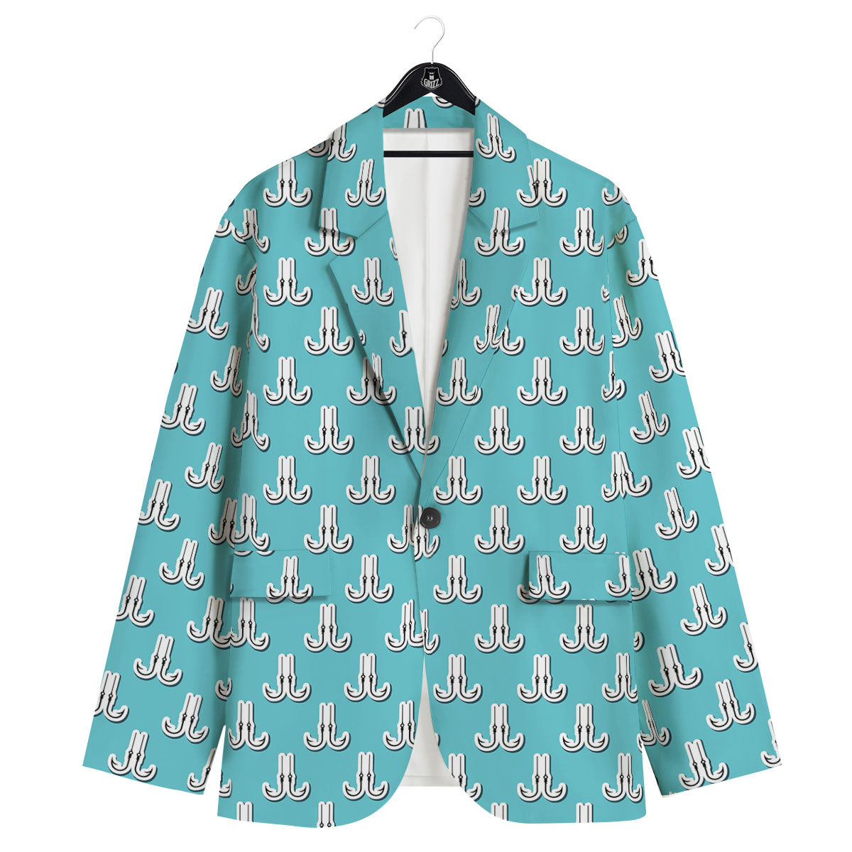 Blue Fish Hook Print Pattern Men's Sport Coat-grizzshop