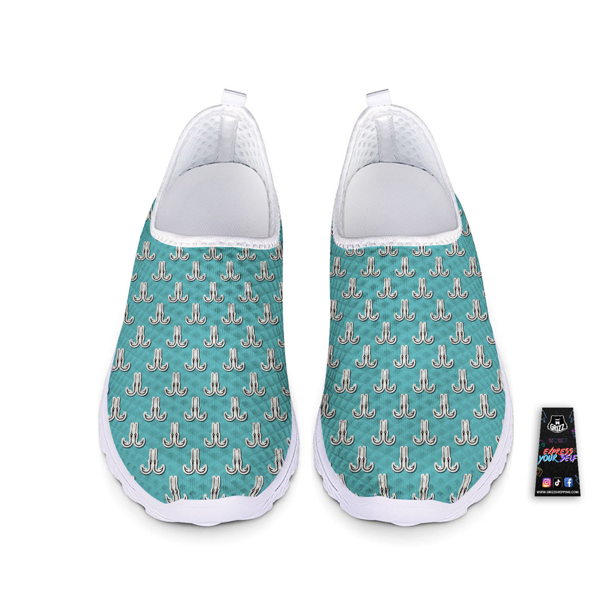 Blue Fish Hook Print Pattern Nurse Shoes-grizzshop