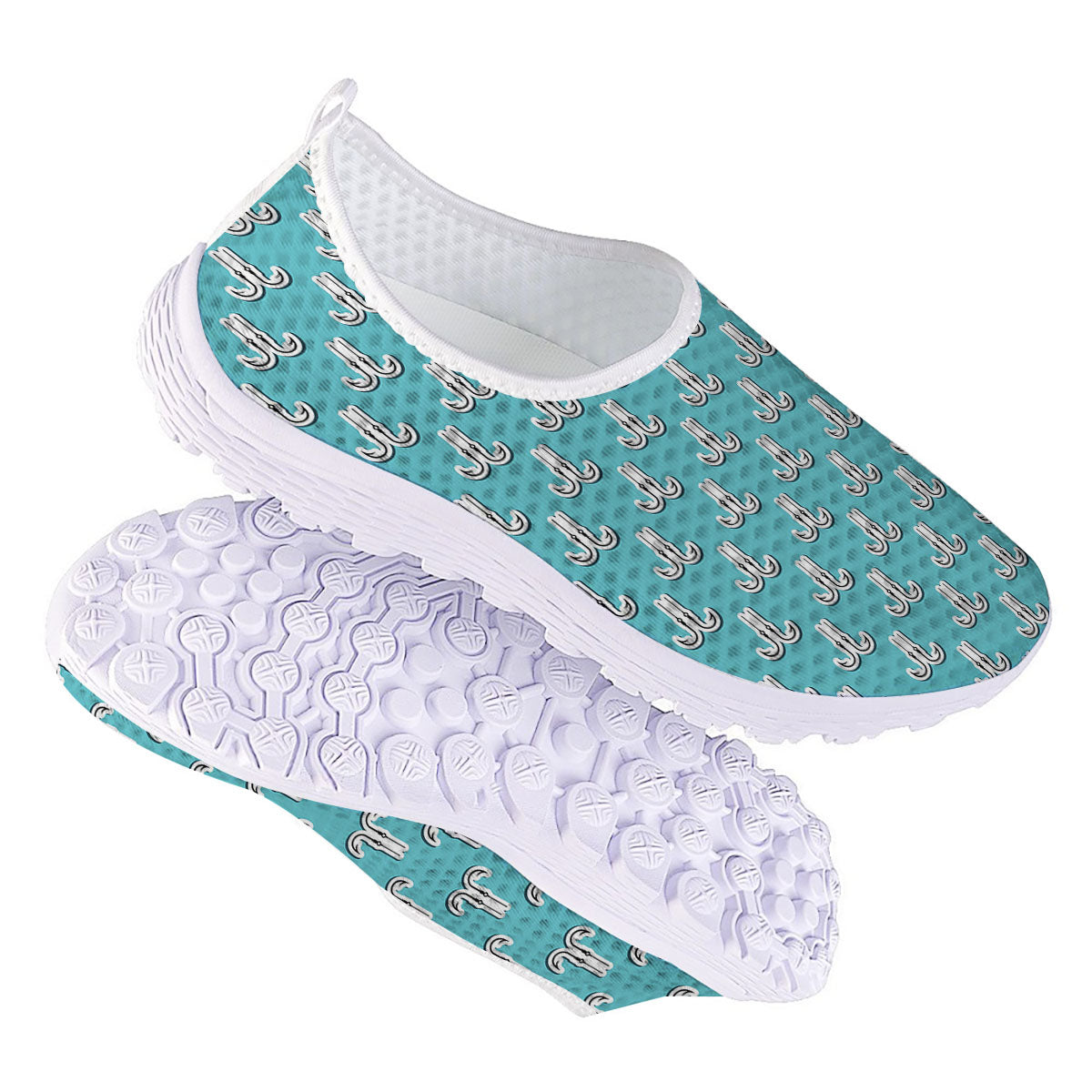 Blue Fish Hook Print Pattern Nurse Shoes-grizzshop