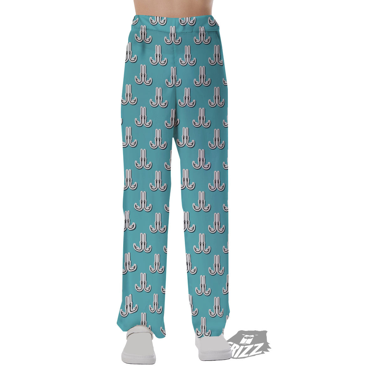 Blue Fish Hook Print Pattern Pajama Pants-grizzshop