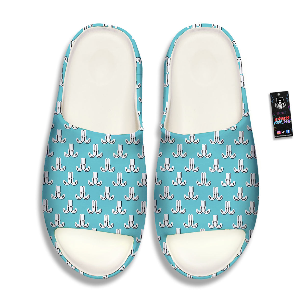 Blue Fish Hook Print Pattern Sandals-grizzshop