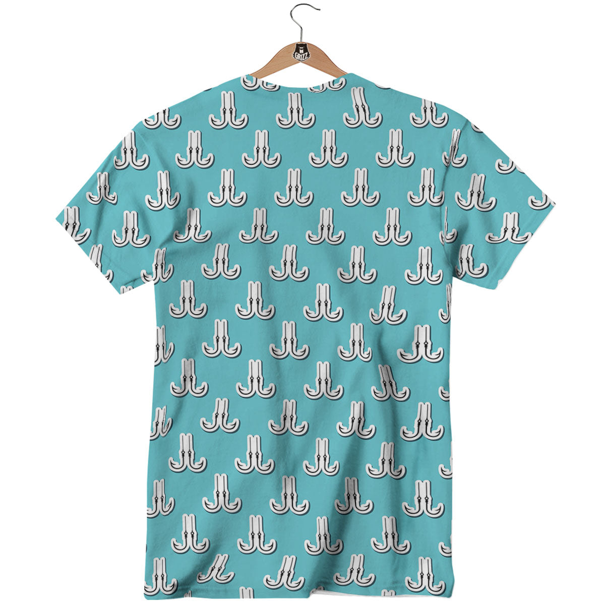Blue Fish Hook Print Pattern T-Shirt-grizzshop