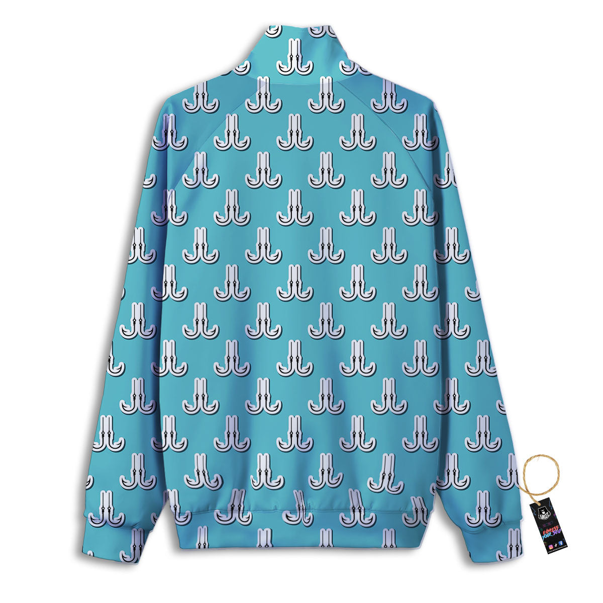 Blue Fish Hook Print Pattern Track Jacket-grizzshop