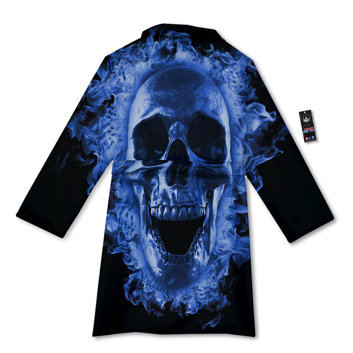 Blue Flaming Skull Print Bathrobe-grizzshop