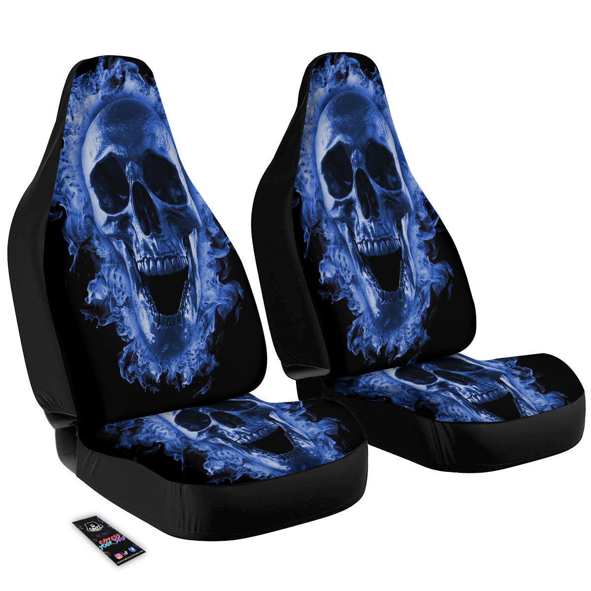 Blue Flaming Skull Print Car Seat Covers-grizzshop