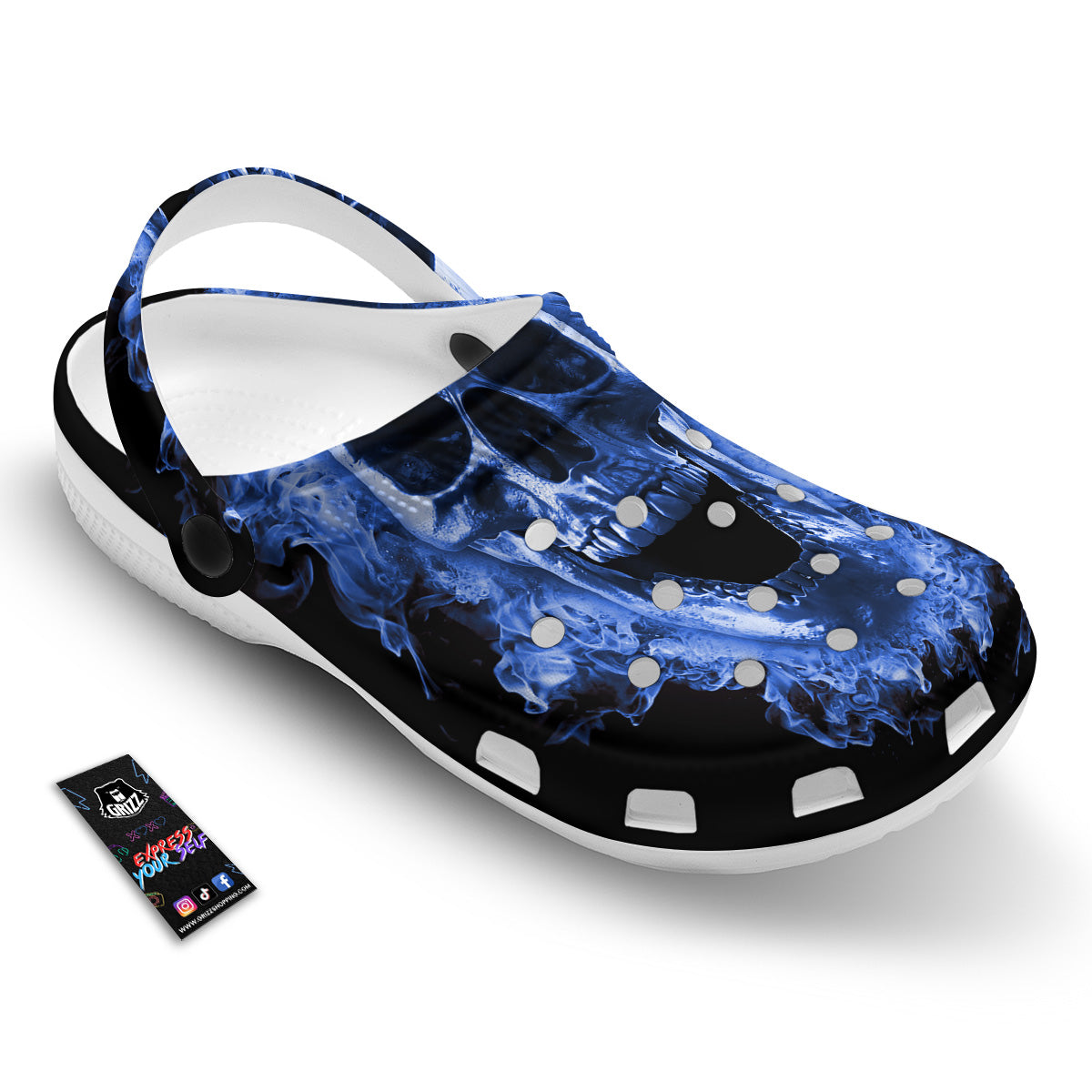 Blue Flaming Skull Print Clog-grizzshop