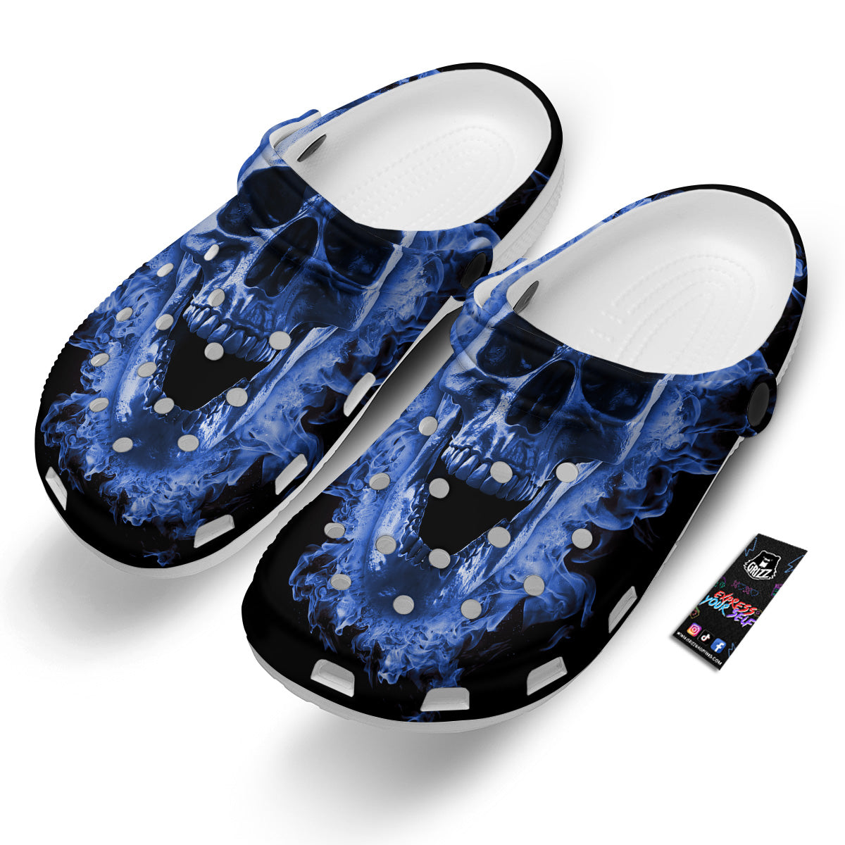 Blue Flaming Skull Print Clog-grizzshop