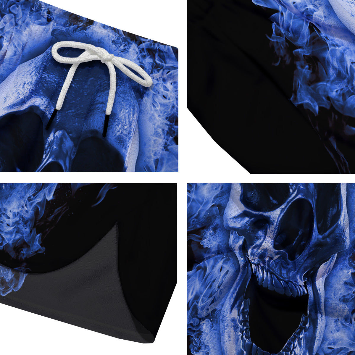 Blue Flaming Skull Print Men's Running Shorts-grizzshop