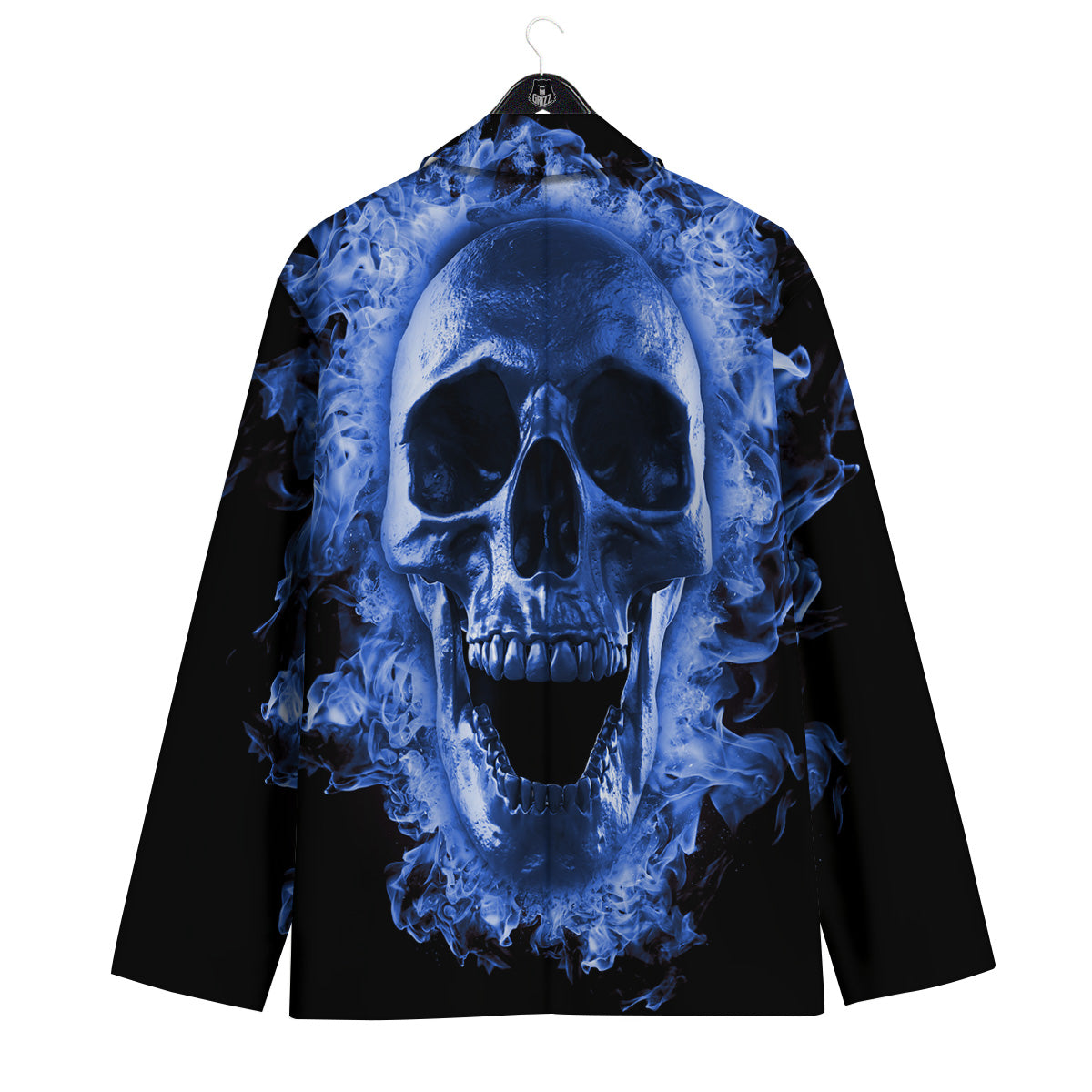 Blue Flaming Skull Print Men's Sport Coat-grizzshop