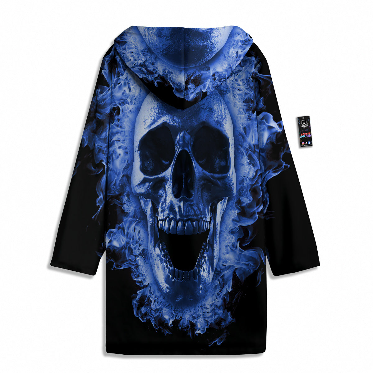 Blue Flaming Skull Print Men's Windbreaker Jacket-grizzshop