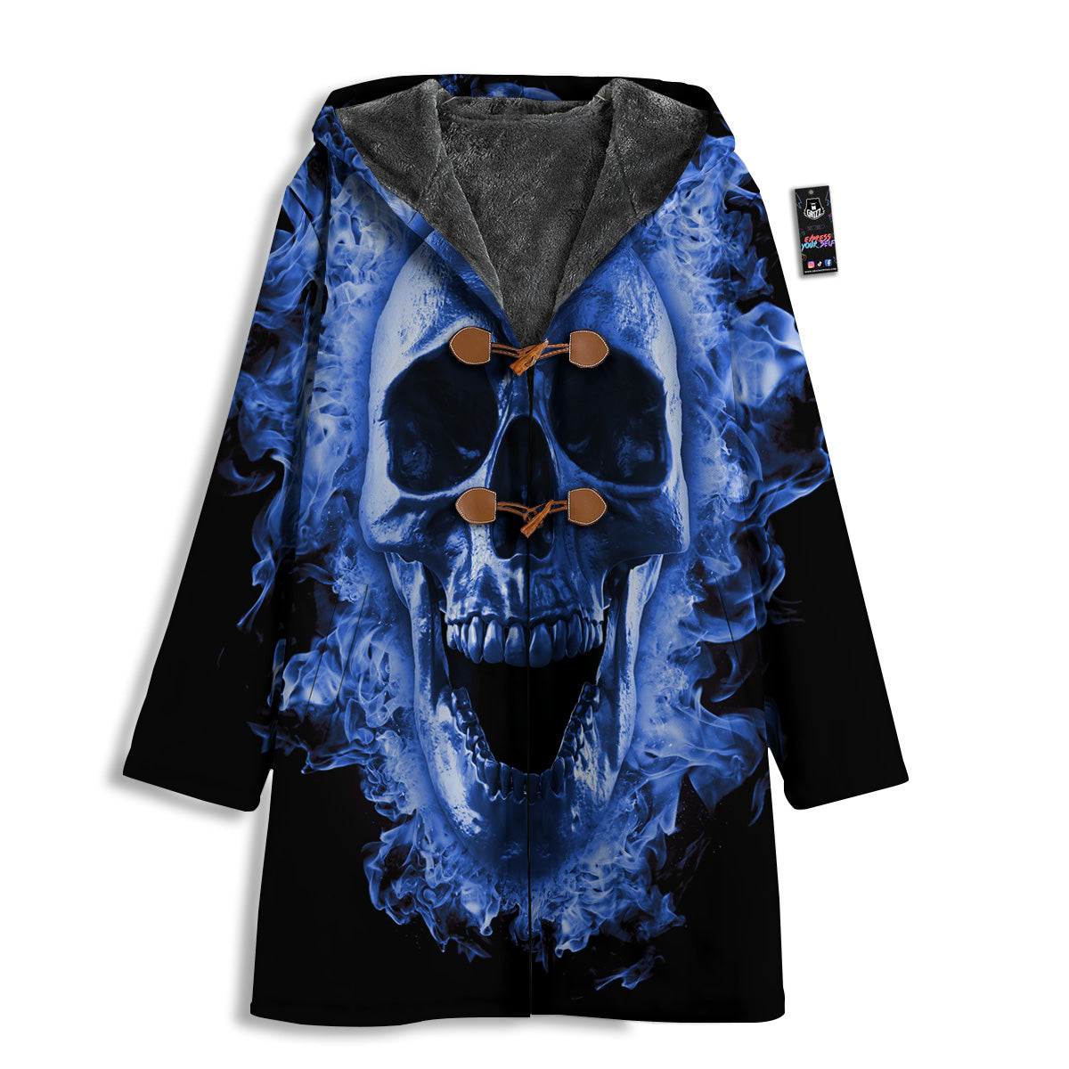 Blue Flaming Skull Print Men's Windbreaker Jacket-grizzshop