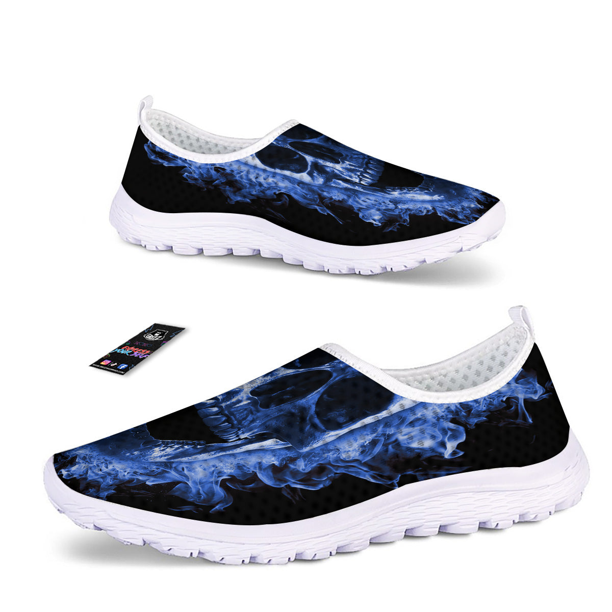 Blue Flaming Skull Print Nurse Shoes-grizzshop
