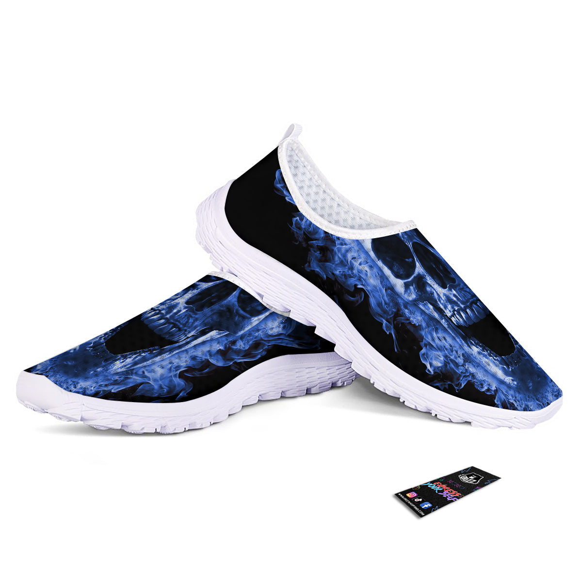 Blue Flaming Skull Print Nurse Shoes-grizzshop