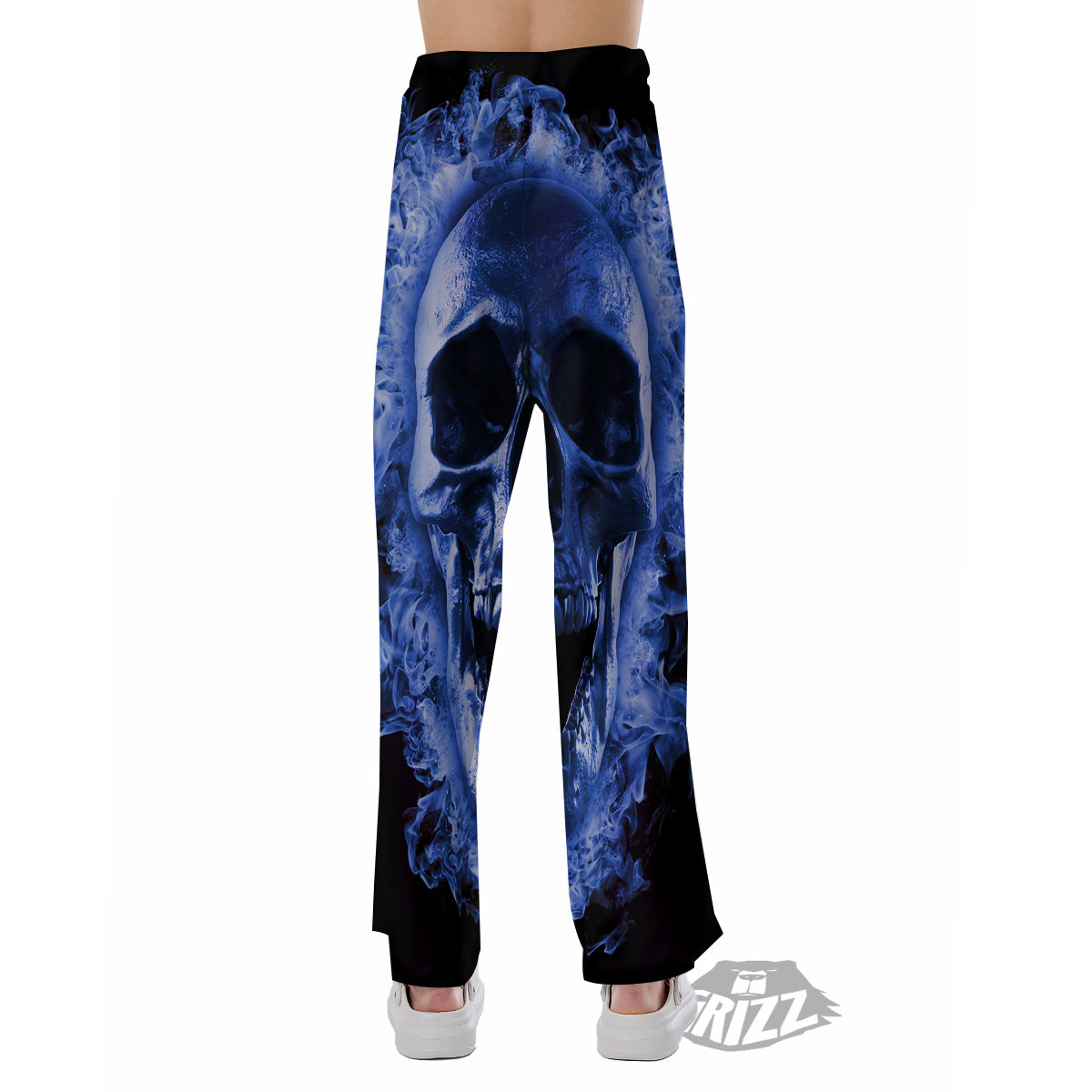 Blue Flaming Skull Print Pajama Pants-grizzshop