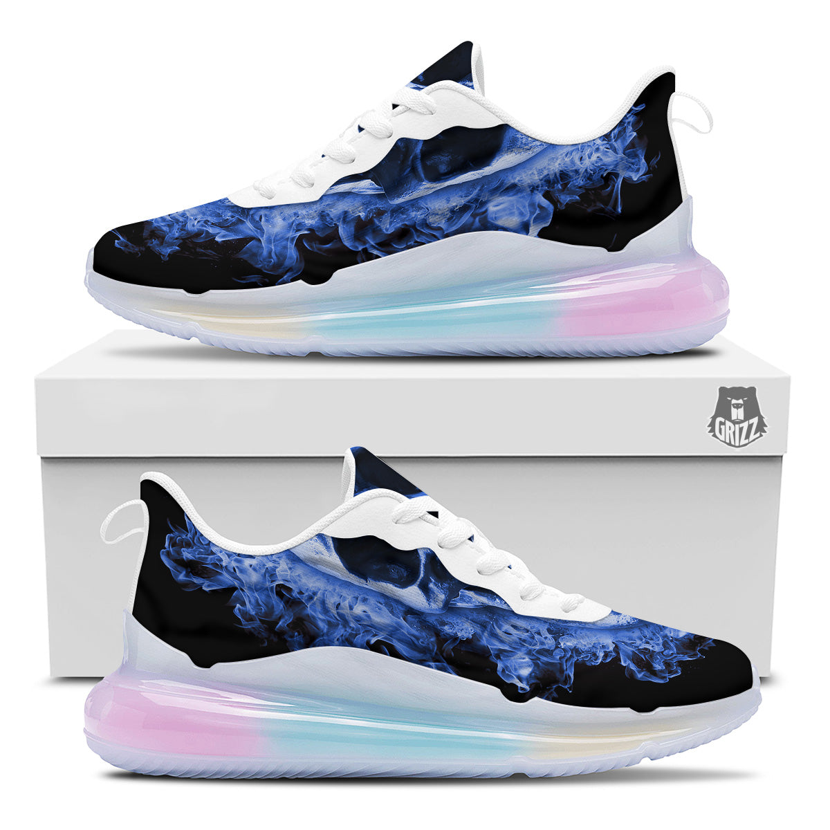 Blue Flaming Skull Print Running Sneakers-grizzshop