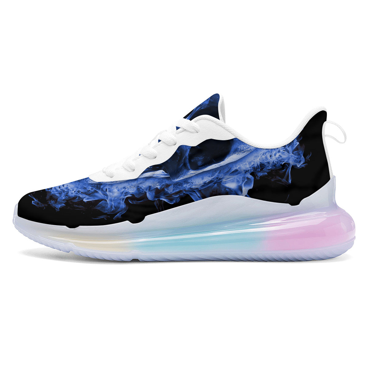 Blue Flaming Skull Print Running Sneakers-grizzshop