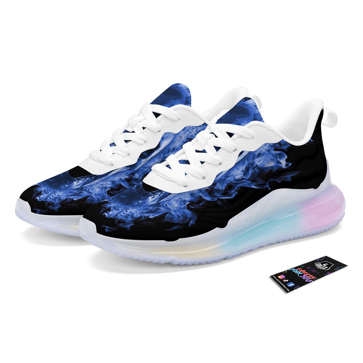 Blue Flaming Skull Print Running Sneakers-grizzshop