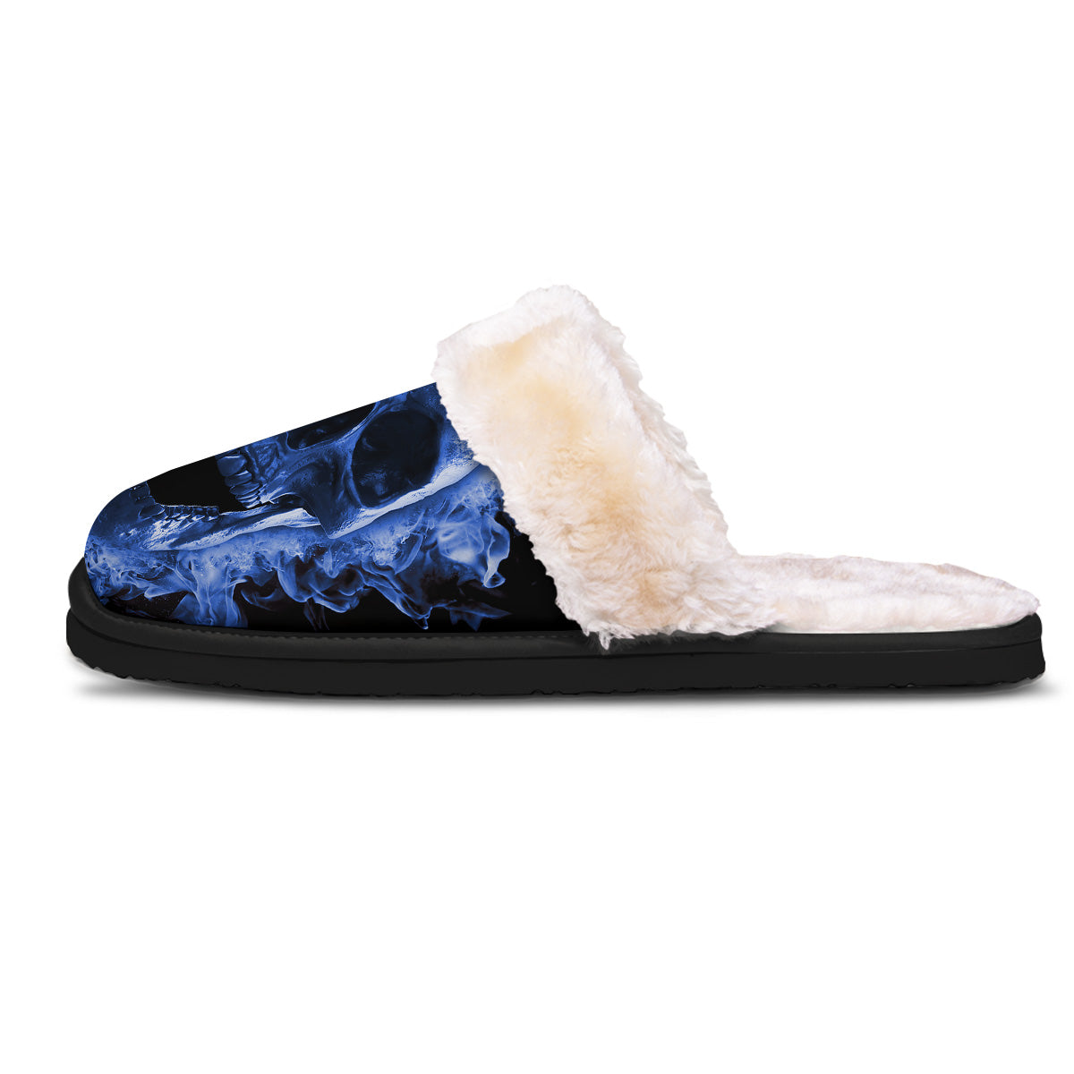Blue Flaming Skull Print Slippers-grizzshop