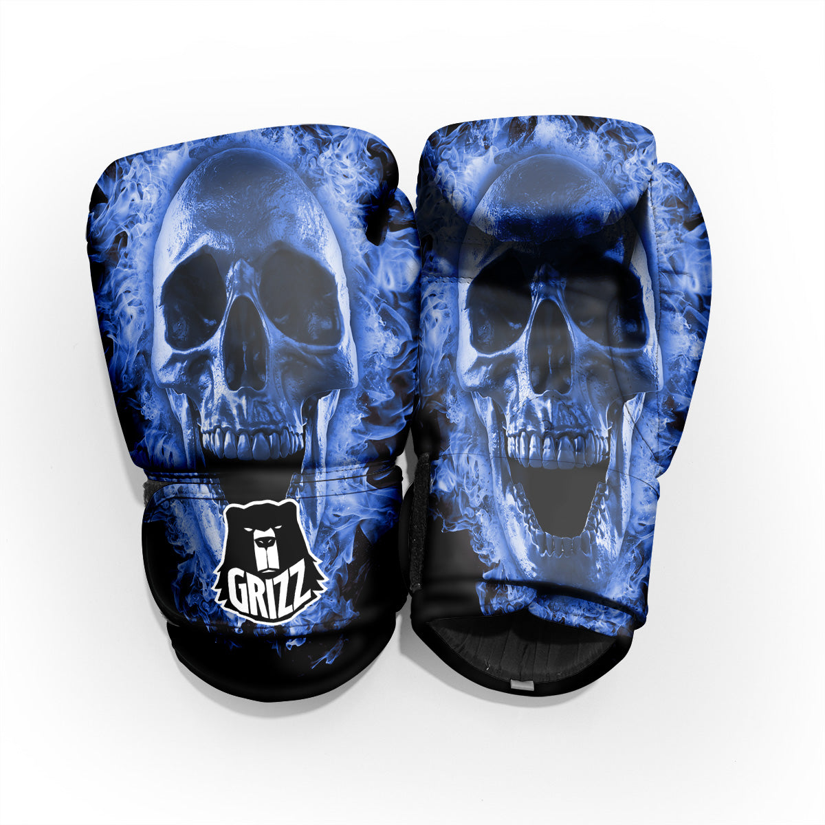 Blue Flaming Skull Print Pro Boxing Glove