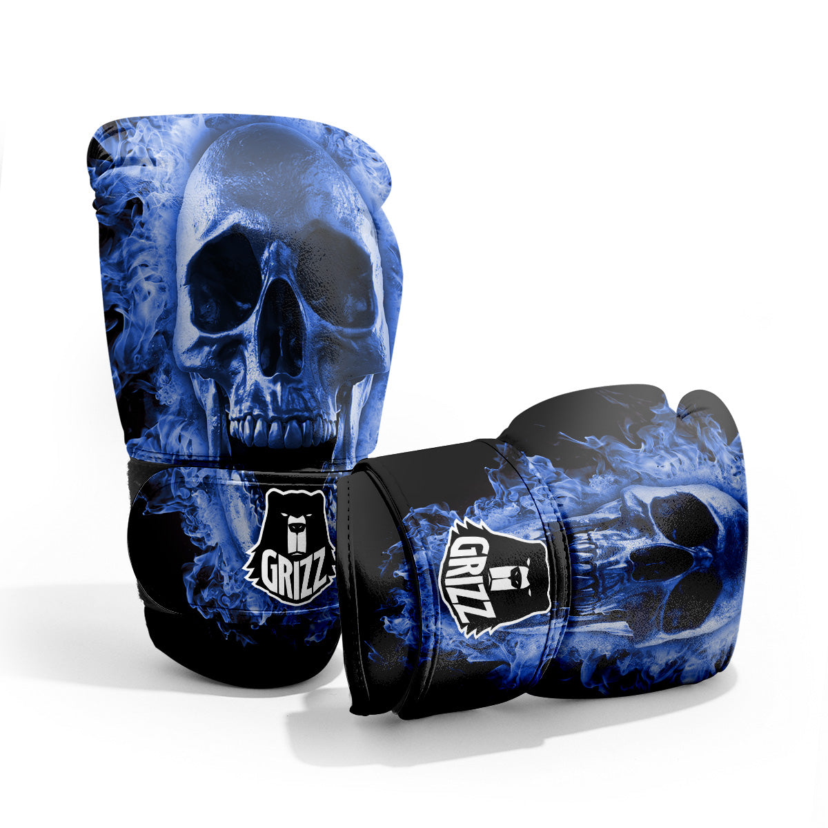 Blue Flaming Skull Print Pro Boxing Glove