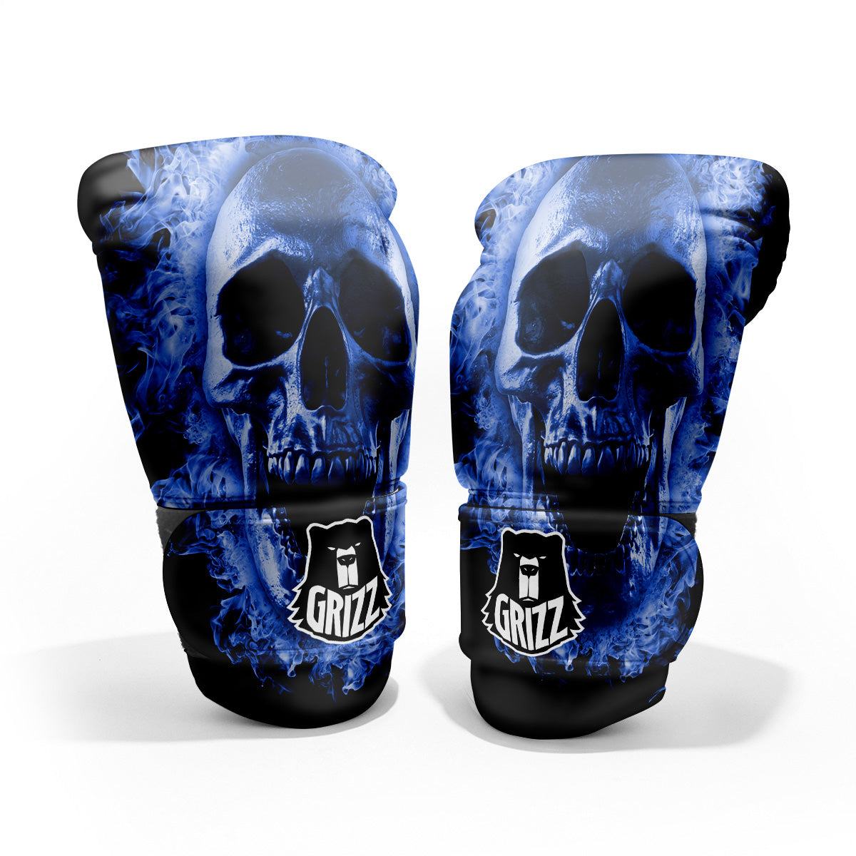Blue Flaming Skull Print Pro Boxing Glove