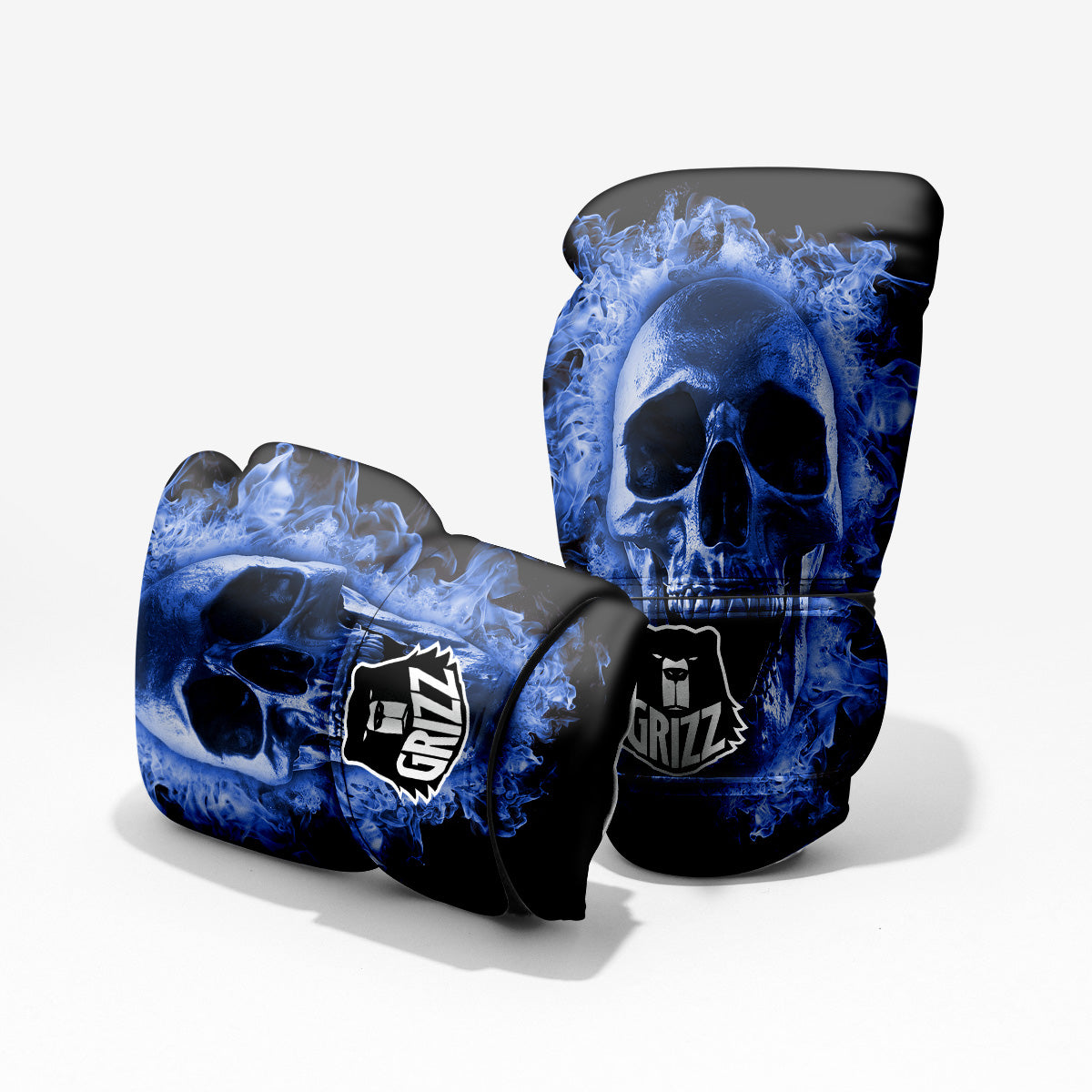 Blue Flaming Skull Print Pro Boxing Glove