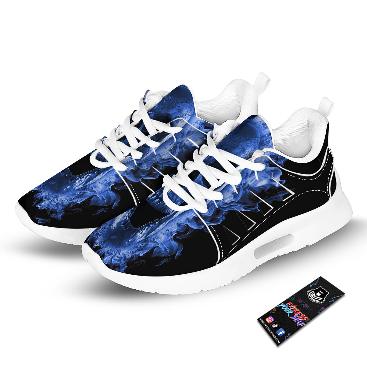 Blue Flaming Skull Print Tennis Shoes-grizzshop