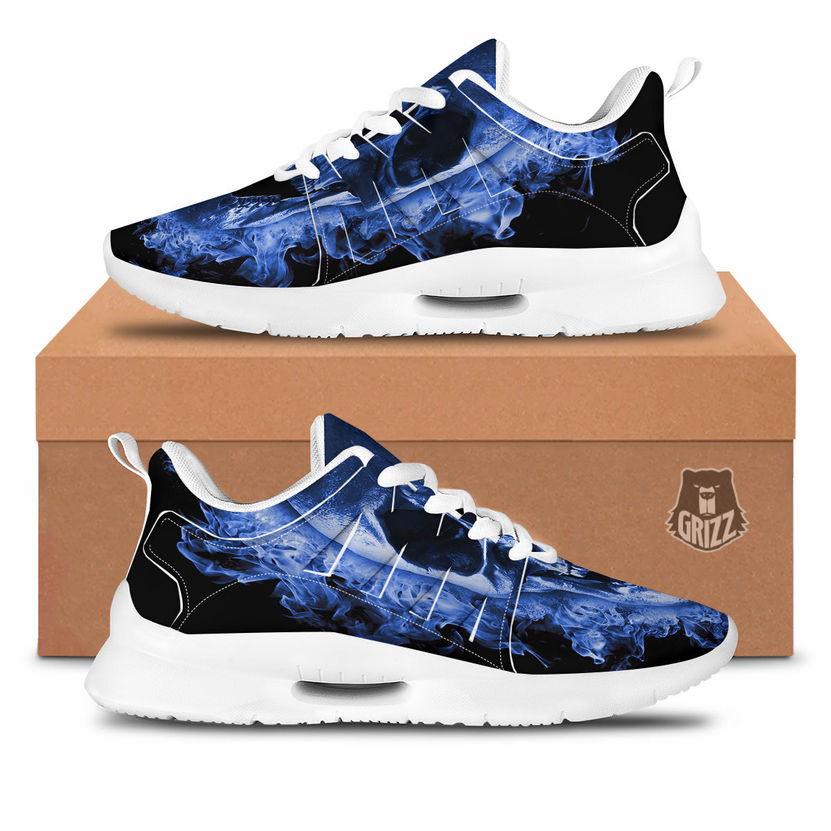 Blue Flaming Skull Print Tennis Shoes-grizzshop