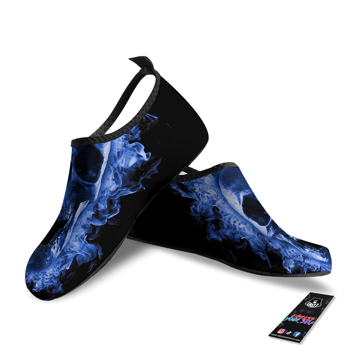 Blue Flaming Skull Print Water Shoes-grizzshop