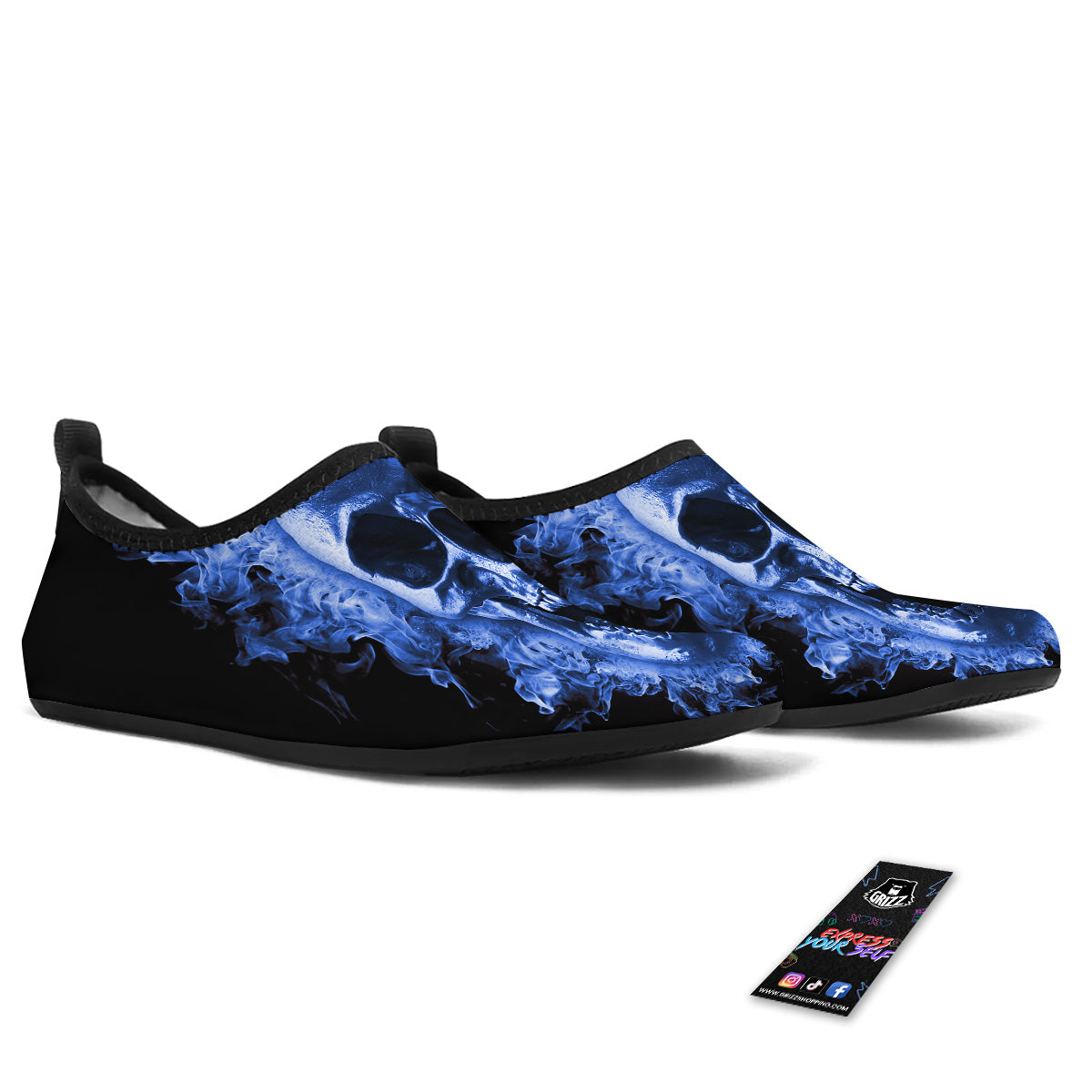 Blue Flaming Skull Print Water Shoes-grizzshop