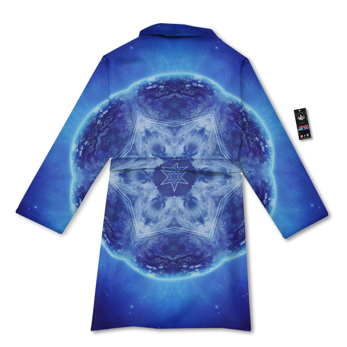 Blue Fractal Kaleidoscope Print Bathrobe-grizzshop