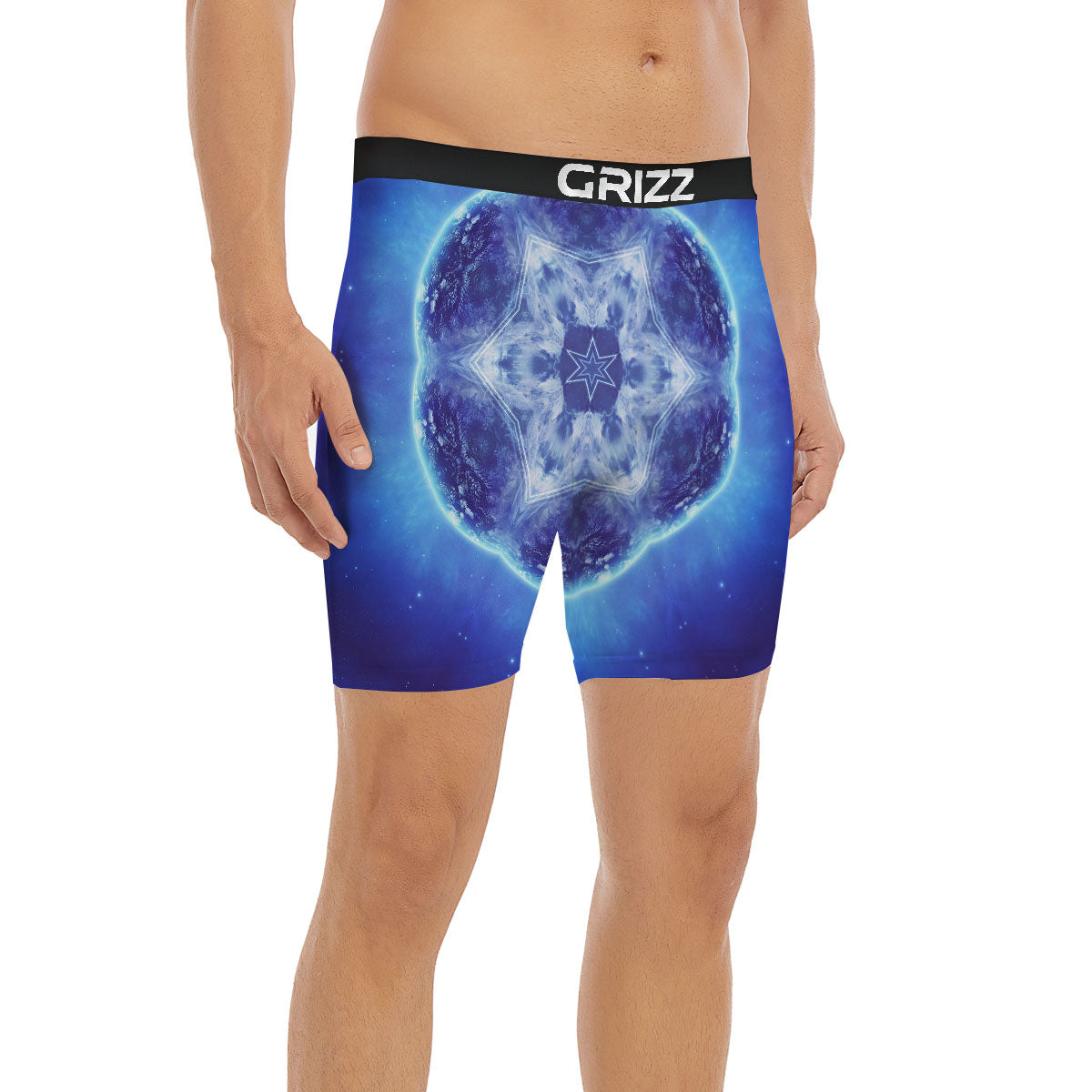 Blue Fractal Kaleidoscope Print Boxer Briefs-grizzshop