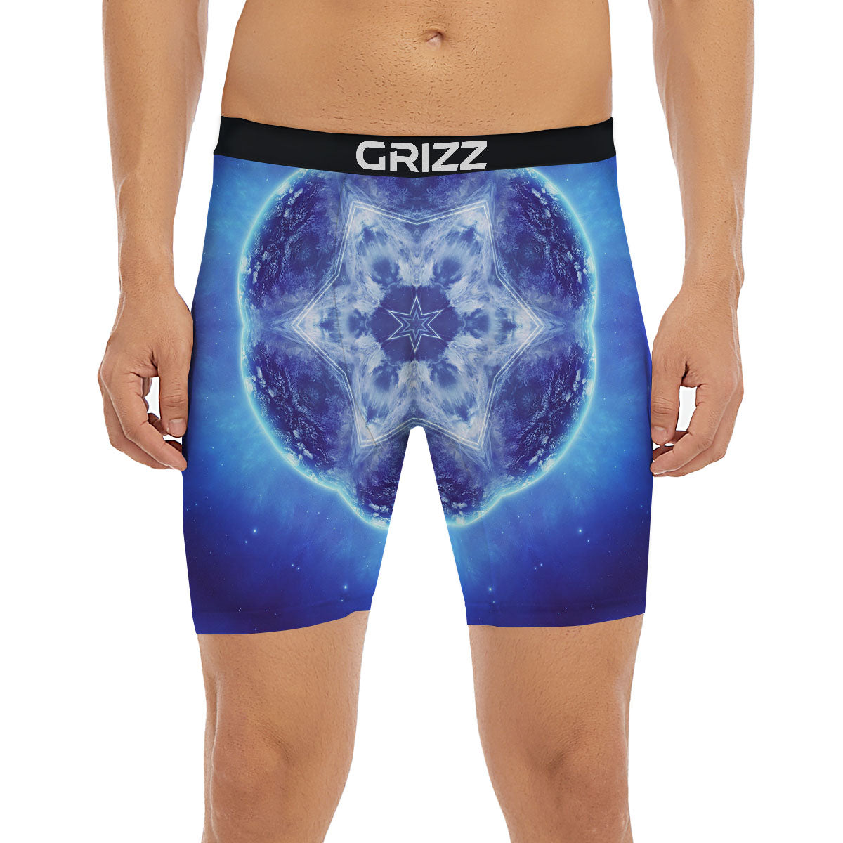 Blue Fractal Kaleidoscope Print Boxer Briefs-grizzshop