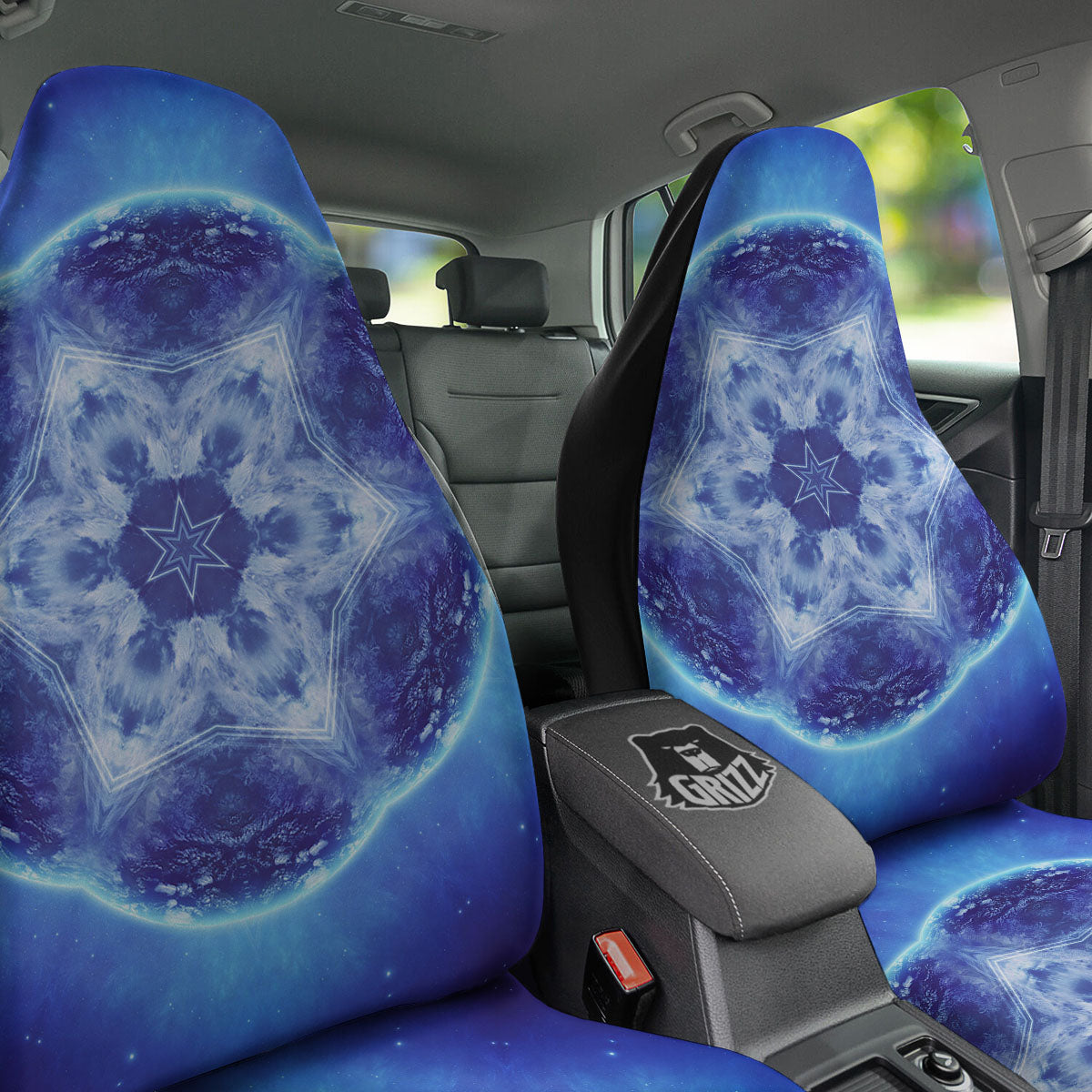 Blue Fractal Kaleidoscope Print Car Seat Covers-grizzshop